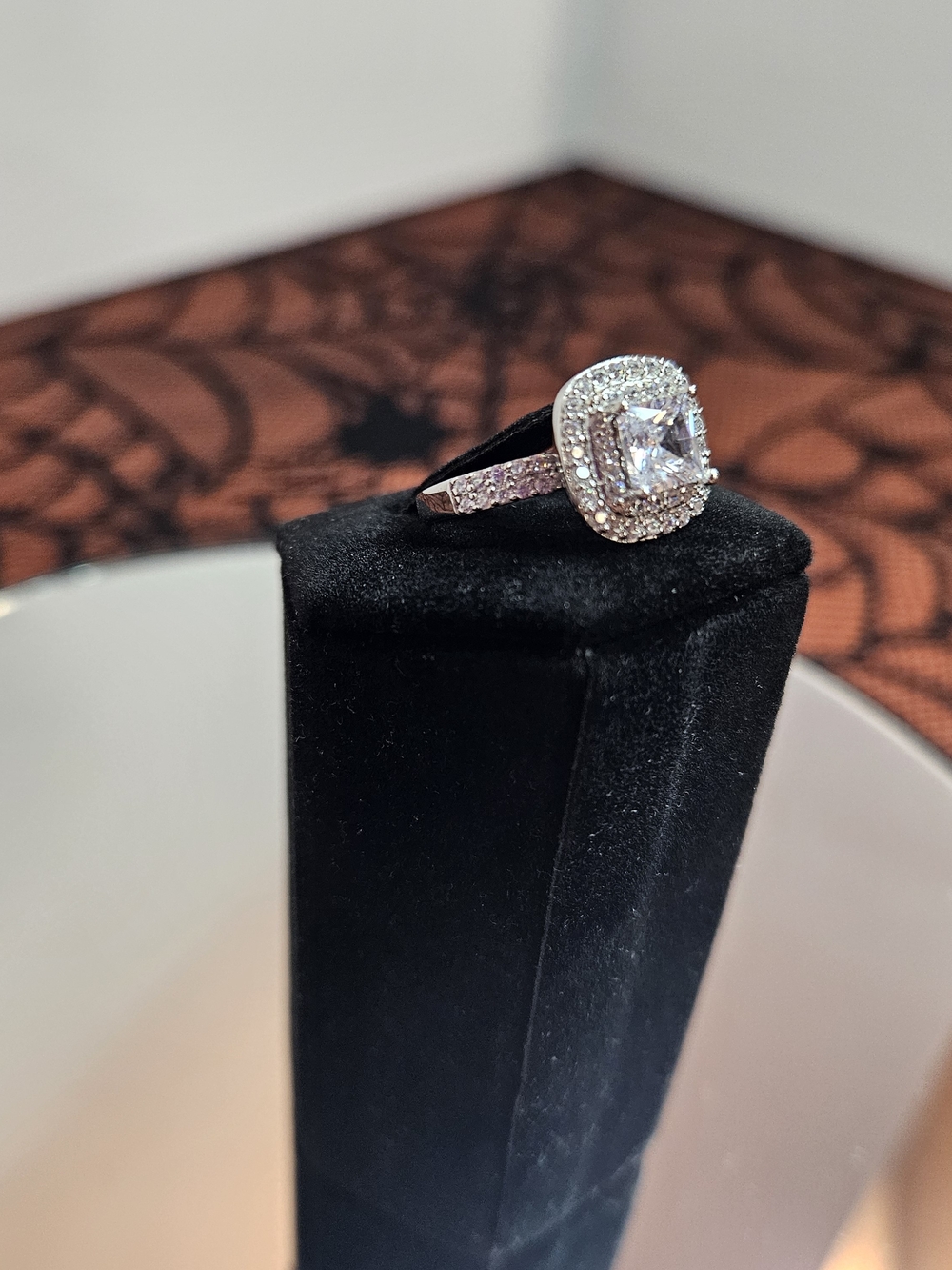 Princess Cut White Diamond Simulant Double Halo Ring - Picture 3 of 4